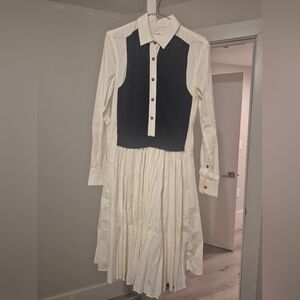 Pink Tartan Chic Black and White Long Sleeve Dress